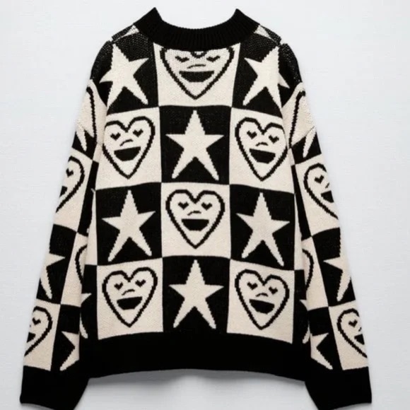 ZARA SMILING HEART AND STARS JACQUARD KNIT SWEATER - Picture 3 of 5